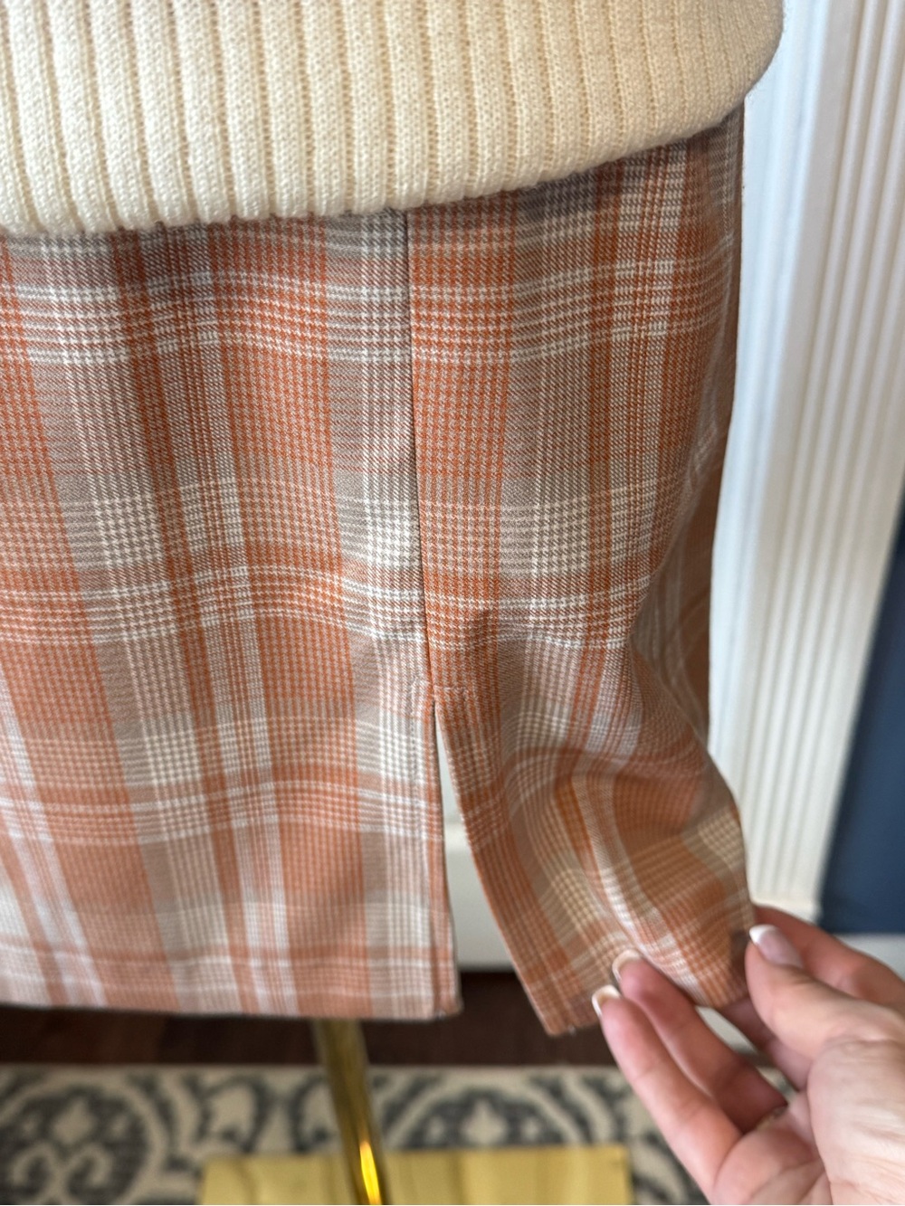 Sunday Best Aritzia Tatiana Plaid Mini Skirt Size 6 Camel Beige - Picture 3 of 8